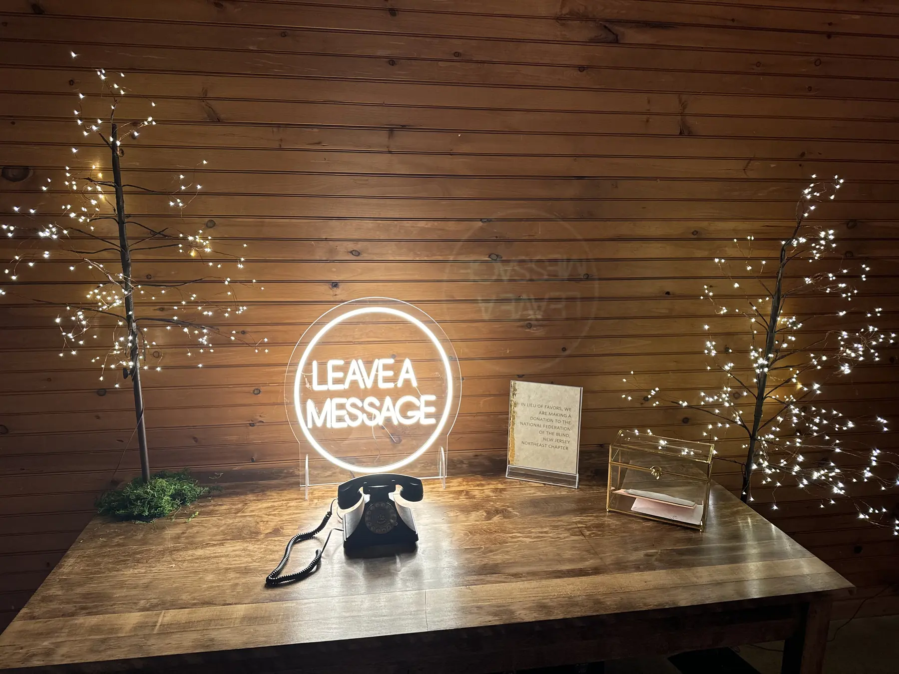 Audio guest book setup inviting guests to leave a message.